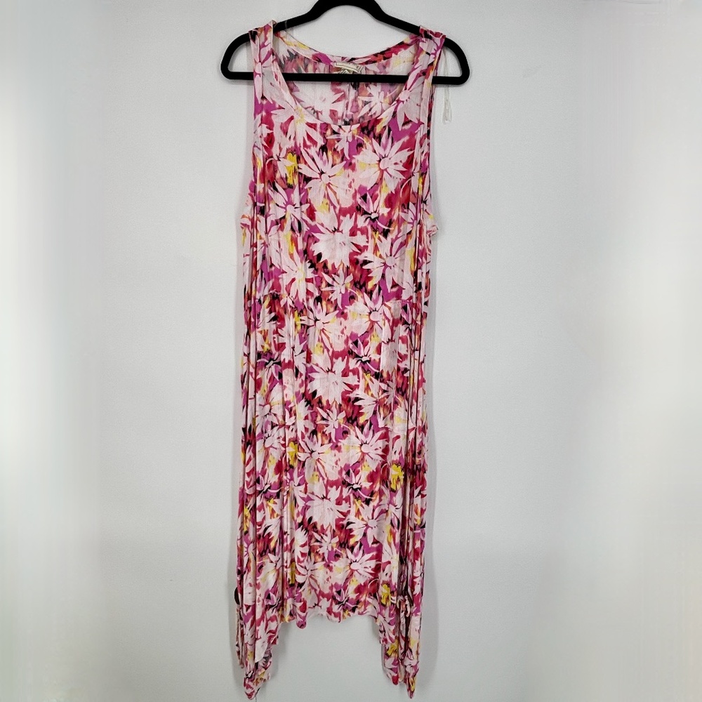 Water Lily Womens 2X Sleeveless Maxi Dress Pink Multi Floral Rayon Gauze